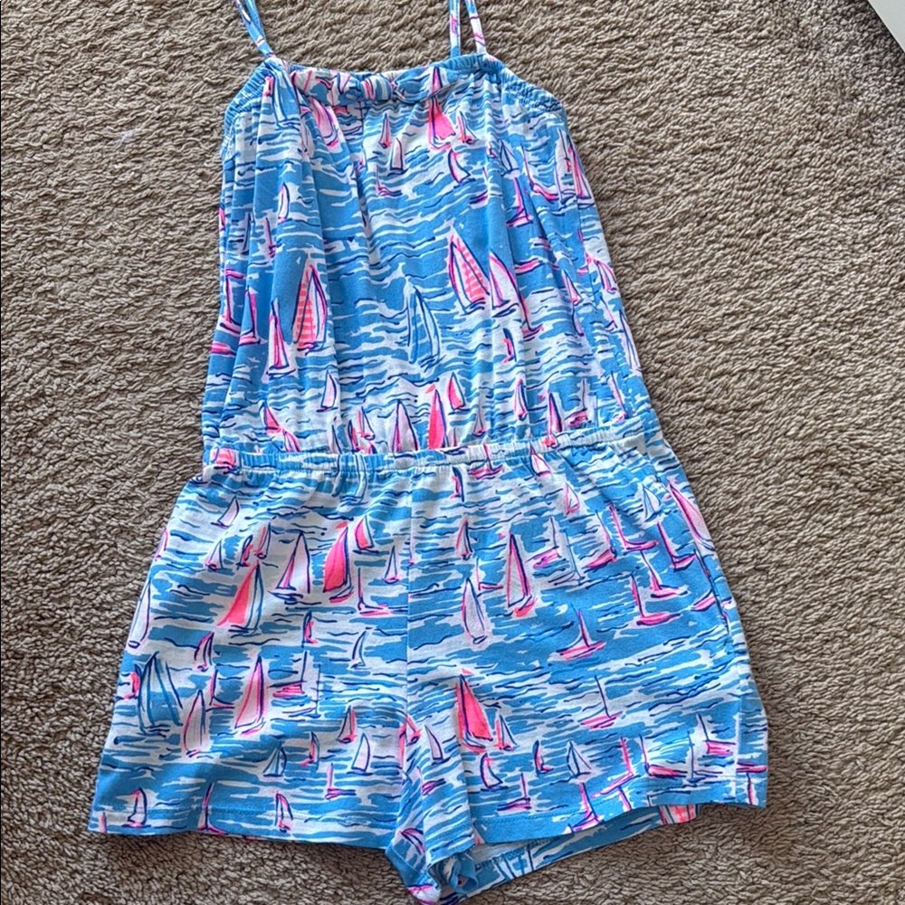 Lily Pulitzer Girls Blue & Pink Sailboat Print Romper